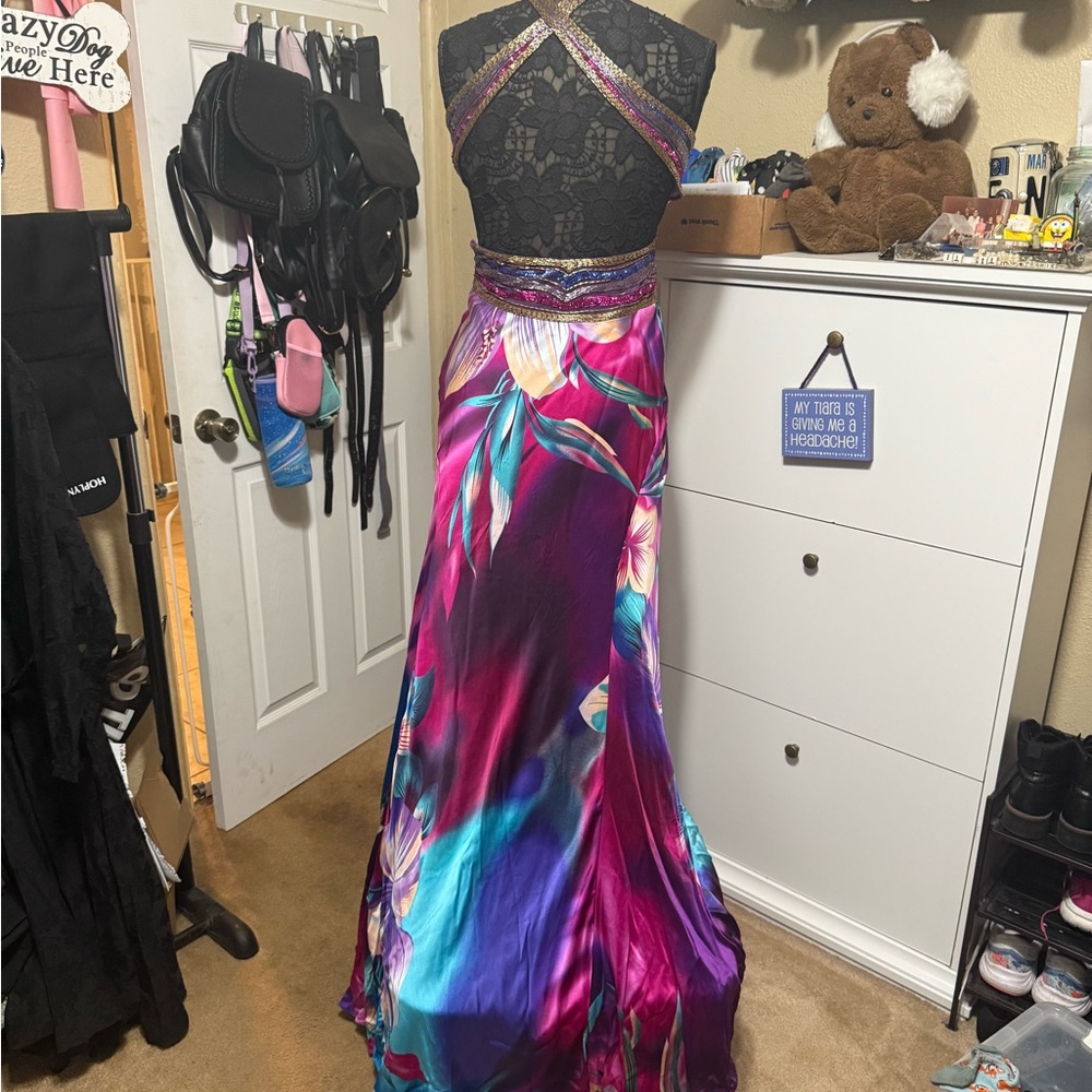 Jovani Vibrant Pink and Purple Prom Dress